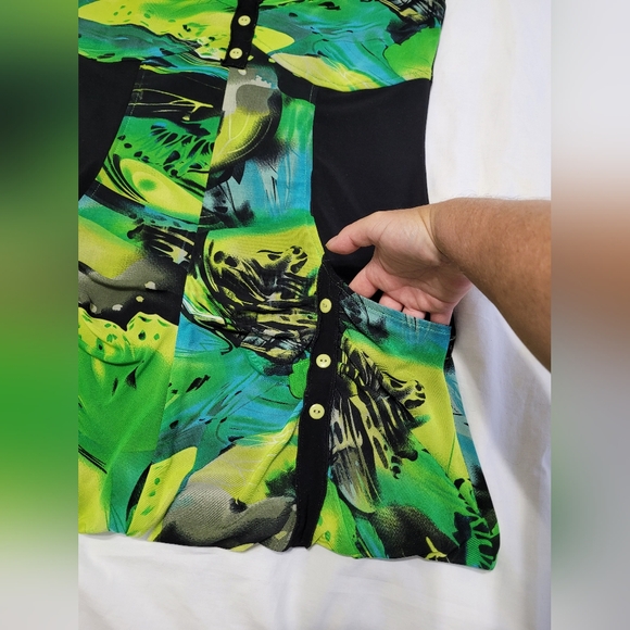 2 FOR💲1️⃣ ARDOISE Vibrantly Coloured Abstract Short-slv Tunic Top Sheer Overlay - Picture 14 of 14